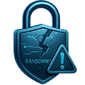 Icône de cyberattaque ransomware style AxonRecup – récupération de données chiffrées et infectées.