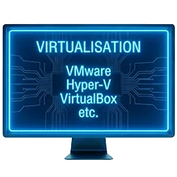 Icône représentant un écran de virtualisation pour la récupération de données sur VMware, Hyper-V et VirtualBox.
