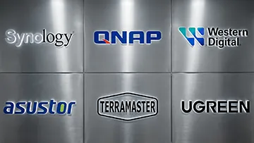 Logos des constructeurs de NAS pris en charge par le laboratoire AxonRecup : Synology, QNAP, Western Digital My Cloud, Asustor, Terramaster et Ugreen.
