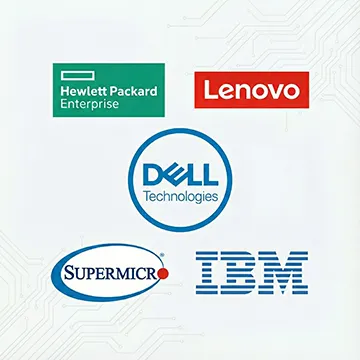 Logos des constructeurs de serveurs d'entreprise (Dell Technologies, HPE, Lenovo, Supermicro, IBM) pris en charge par nos services de récupération de données RAID et dépannage d'urgence.