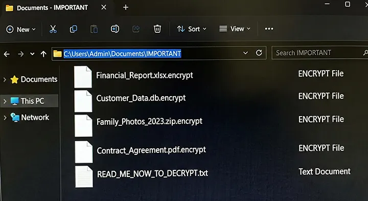 Ransomware : les 10 actions immédiates pour limiter les dégâts 3 Liste de fichiers Windows renommés avec une extension de rançongiciel.