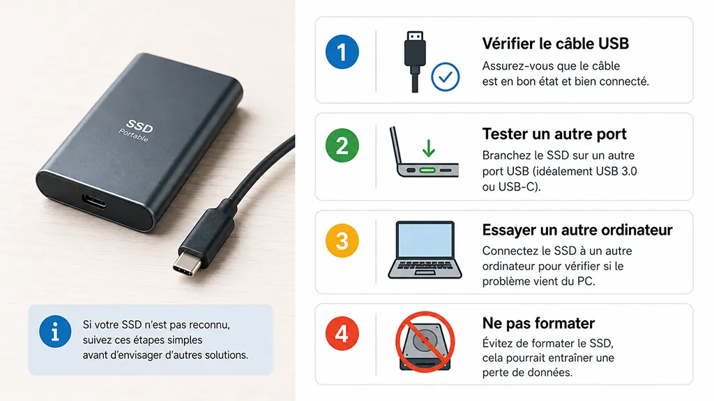 SSD non reconnu : que faire avant d’aggraver la panne ? 2 SSD non reconnu : erreurs à éviter avant de demander un diagnostic de récupération de données
