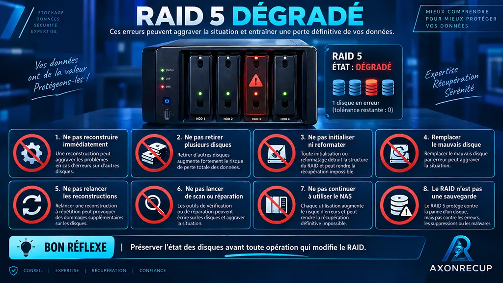 RAID 5 dégradé : que faire avant de lancer une reconstruction ? 3 Erreurs à éviter avec un RAID 5 dégradé avant de lancer une reconstruction